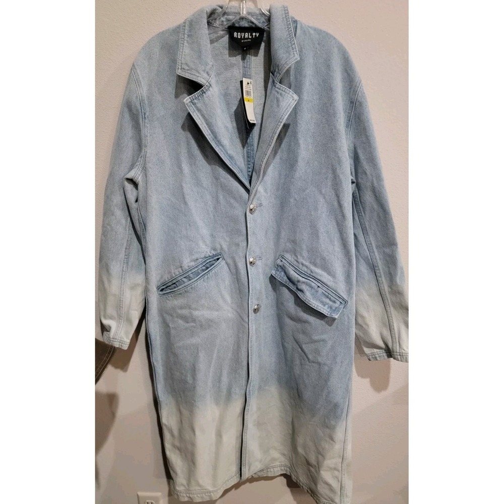 NWT Royalty by Maluma Men's Relaxed Fit Denim Trench Coat Ombre Blue Size M